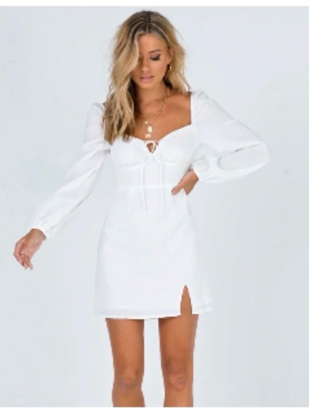 Princess Polly White Sweetheart Long-Sleeve Mini Dress